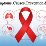 Cancer awareness ribbon with medical icons – Complete guide to symptoms, causes, prevention, diagnosis, and treatment of cancer