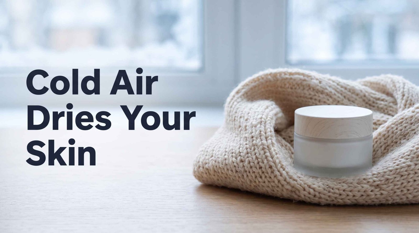 Moisturiser and a warm scarf on a table, showing why your face feels tight in winter